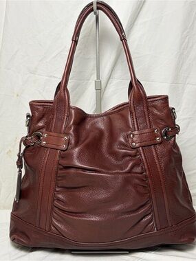 B. Makowsky Large Genuine Leather Tote Bag Brown Slouchy Shoulder Purse